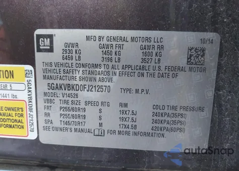 2015 Buick Enclave Leather from USA, damaged, VIN 5GAKVBKD0FJ212570